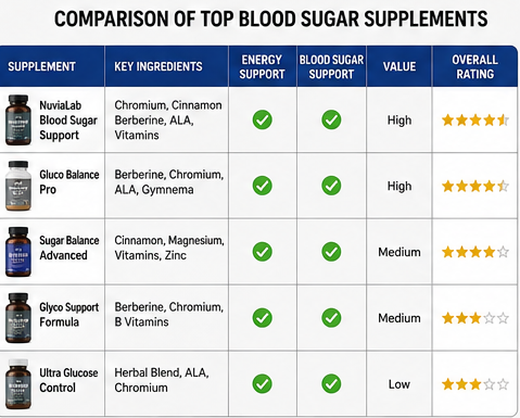Blood sugar supplement comparison Infographic 